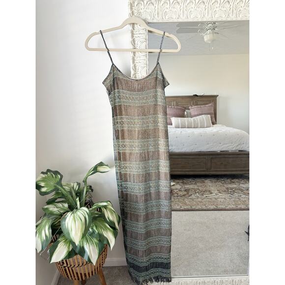 Vintage Dresses & Skirts - Vintage Shimmery Fringe Midi Maxi Dress
